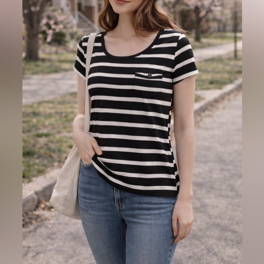 Kenar Black White Striped Top Size Medium Casual Chic Minimalist Everyday Shirt